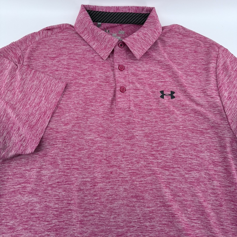 Under Armour Polo Shirt Men L Loose Heat Gear Hot Pink Heath Performance Stretch